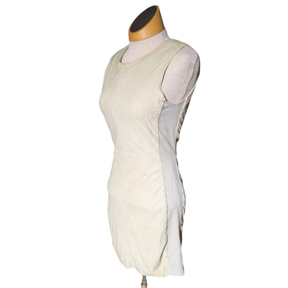 Vtg Y2K Marciano Beige Goat Suede Exposed Zip Bodycon Mini Sheath Dress Sz 6